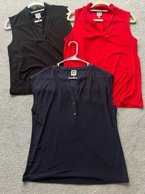 Anne Klein Sleeveless V-Neck Shell Top - Black, Red, Navy